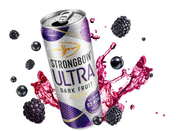 Can of Strongbow Ultra with a splash of cider and berries